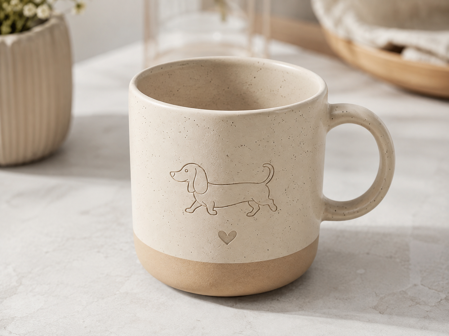 Dackel Keramik Tasse  | Weiß & Grau I personalisiert