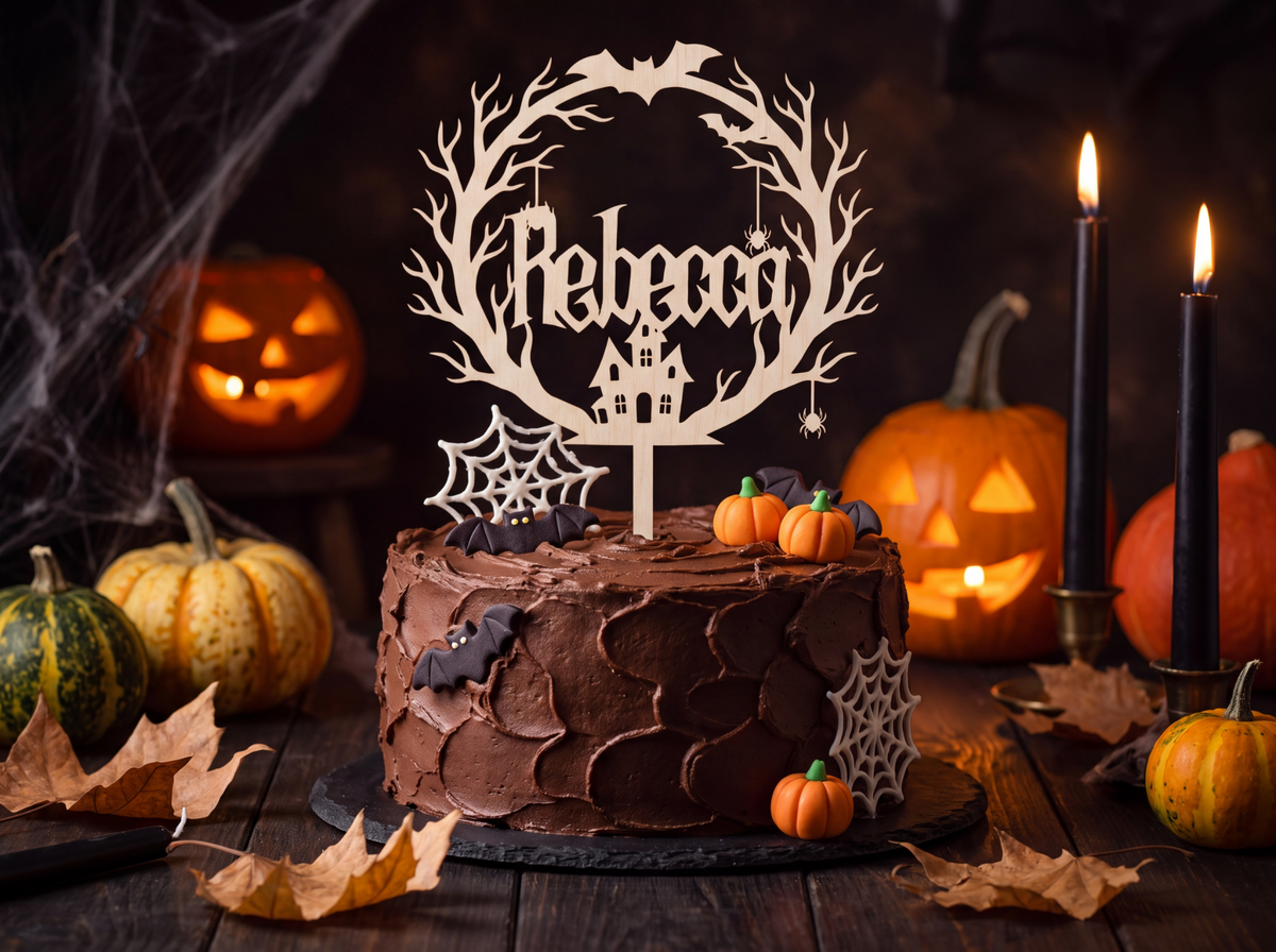 Halloween Cake Topper personalisiert mit Name – Tortenstecker für Geburtstag, Party & Grusel Torte