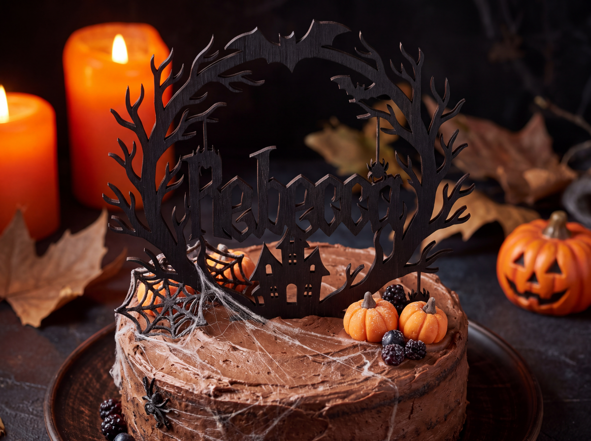 Halloween Cake Topper personalisiert mit Name – Tortenstecker für Geburtstag, Party & Grusel Torte