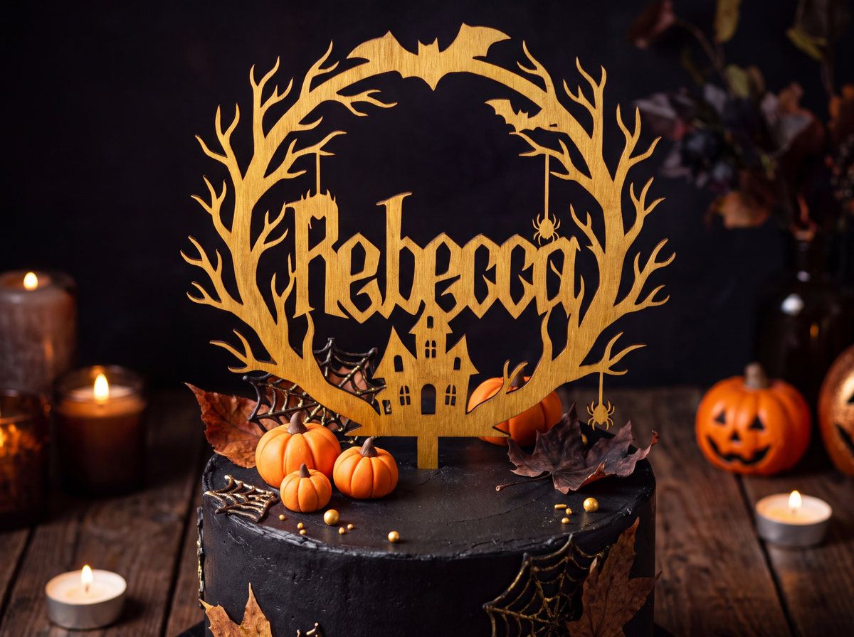 Halloween Cake Topper personalisiert mit Name – Tortenstecker für Geburtstag, Party & Grusel Torte