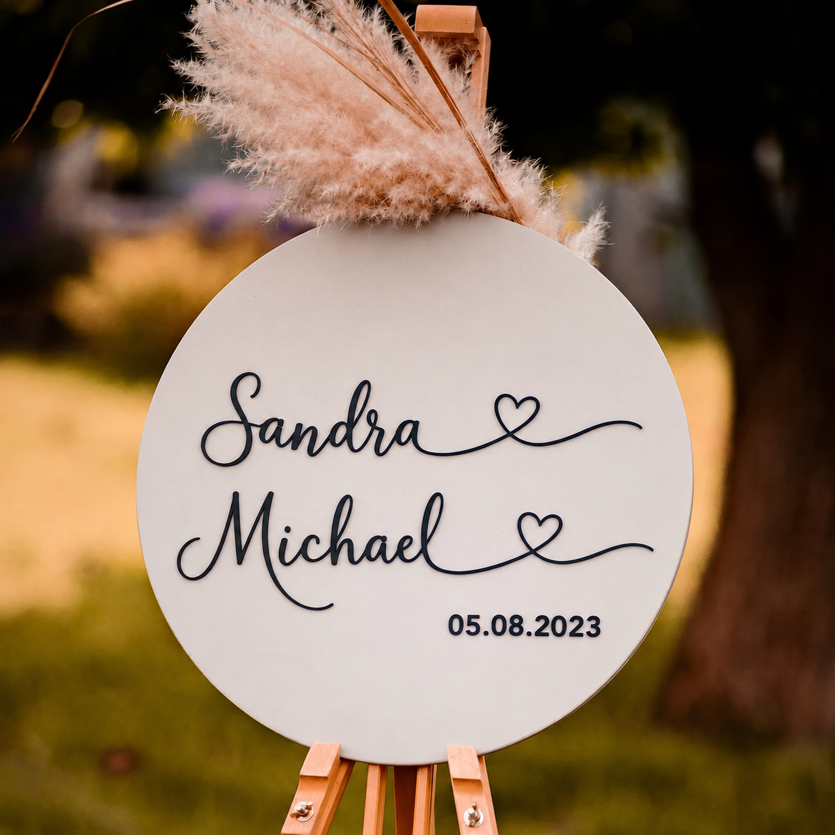 Personalisiertes Gästebuch mit Herzschrift zur Hochzeit mit Namen und Datum aus Holz alternatives Gästebuch
