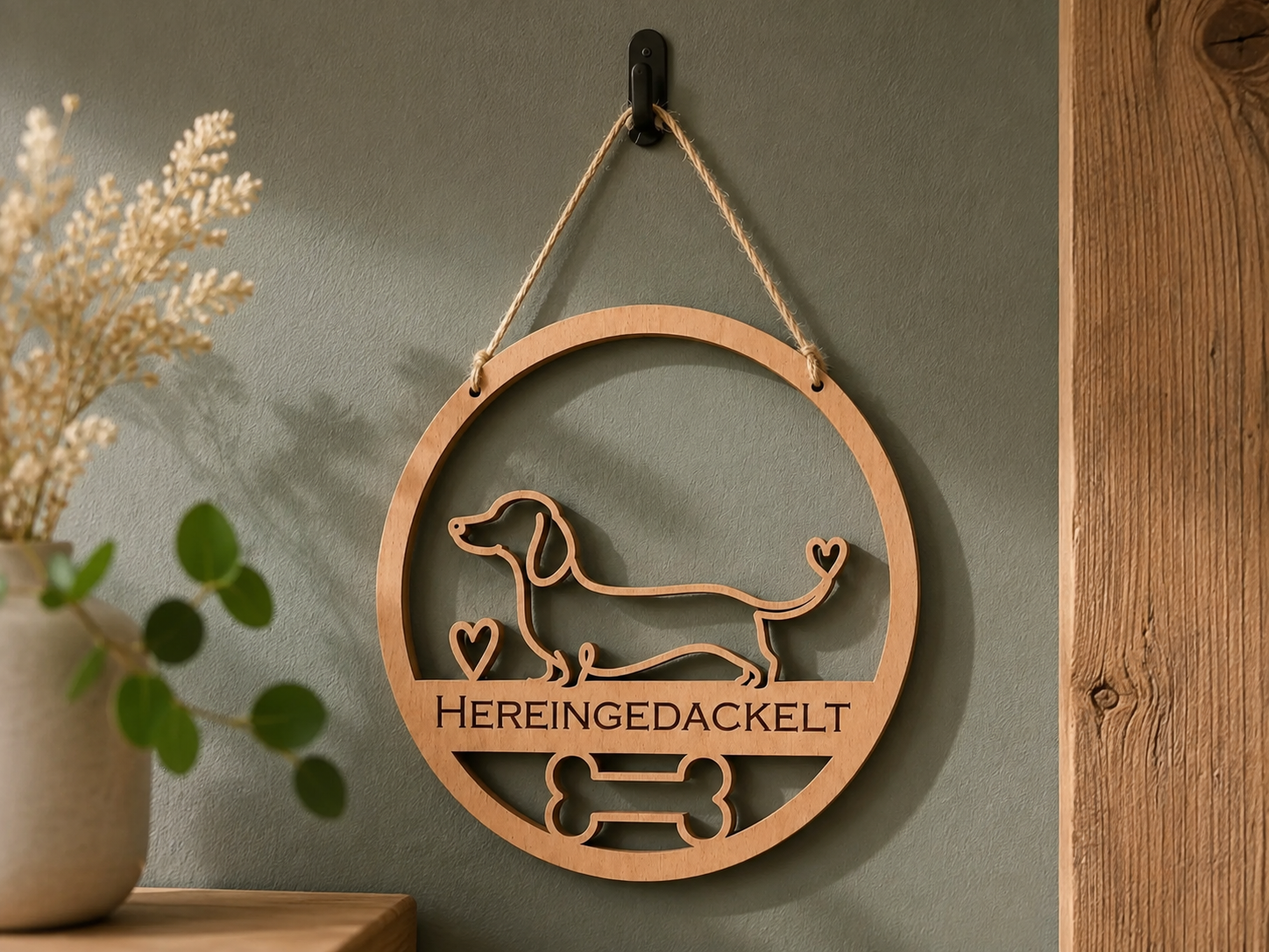Türkranz "Hereingedackelt" | Türschild Dackel aus Holz