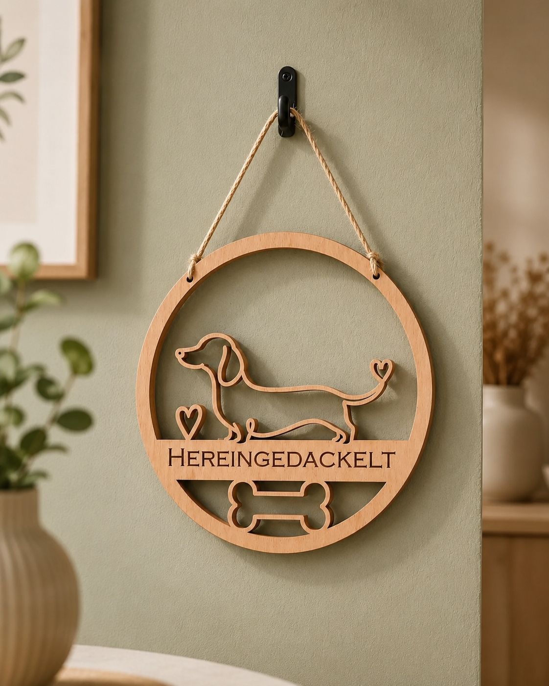 Türkranz "Hereingedackelt" | Türschild Dackel aus Holz