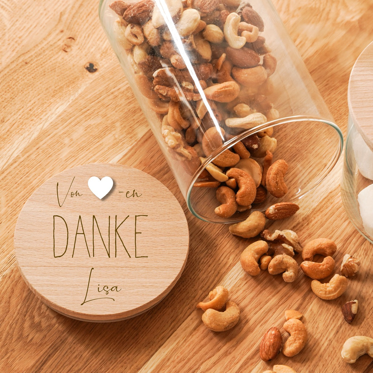 Naschglas mit Holzdeckel und Gravur | Danke & Dankeschön | Einmachglas | personalisiert
