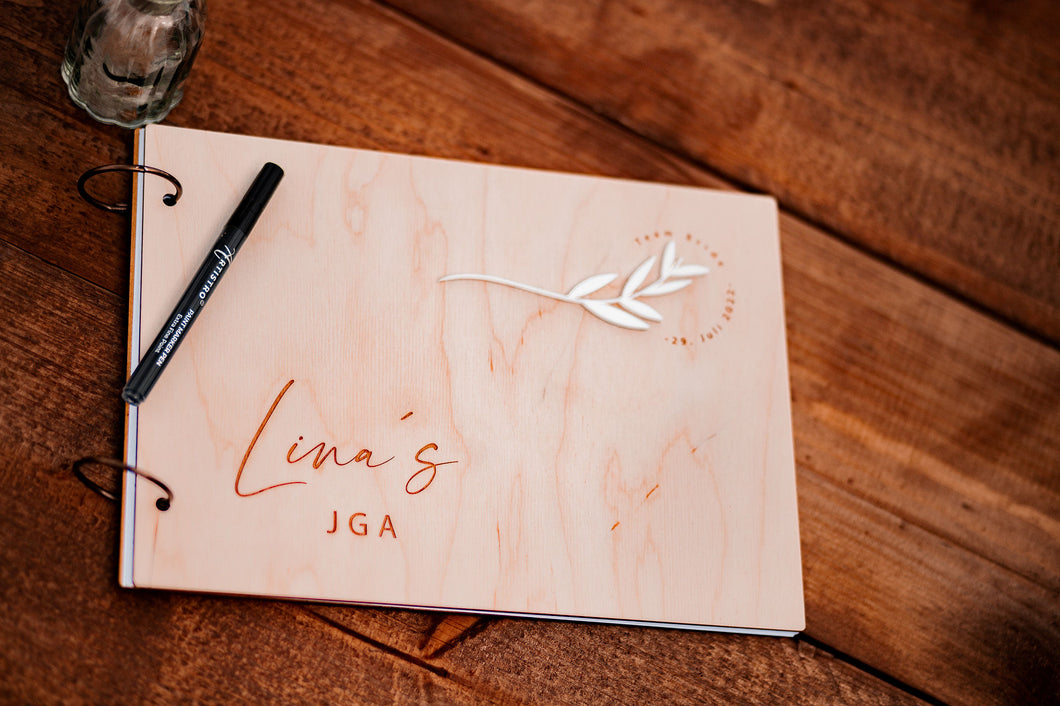 Junggesellenabschied Erinnerungsbuch Fotobuch Elefantenholz - Floral - Holz & Acrylglas
