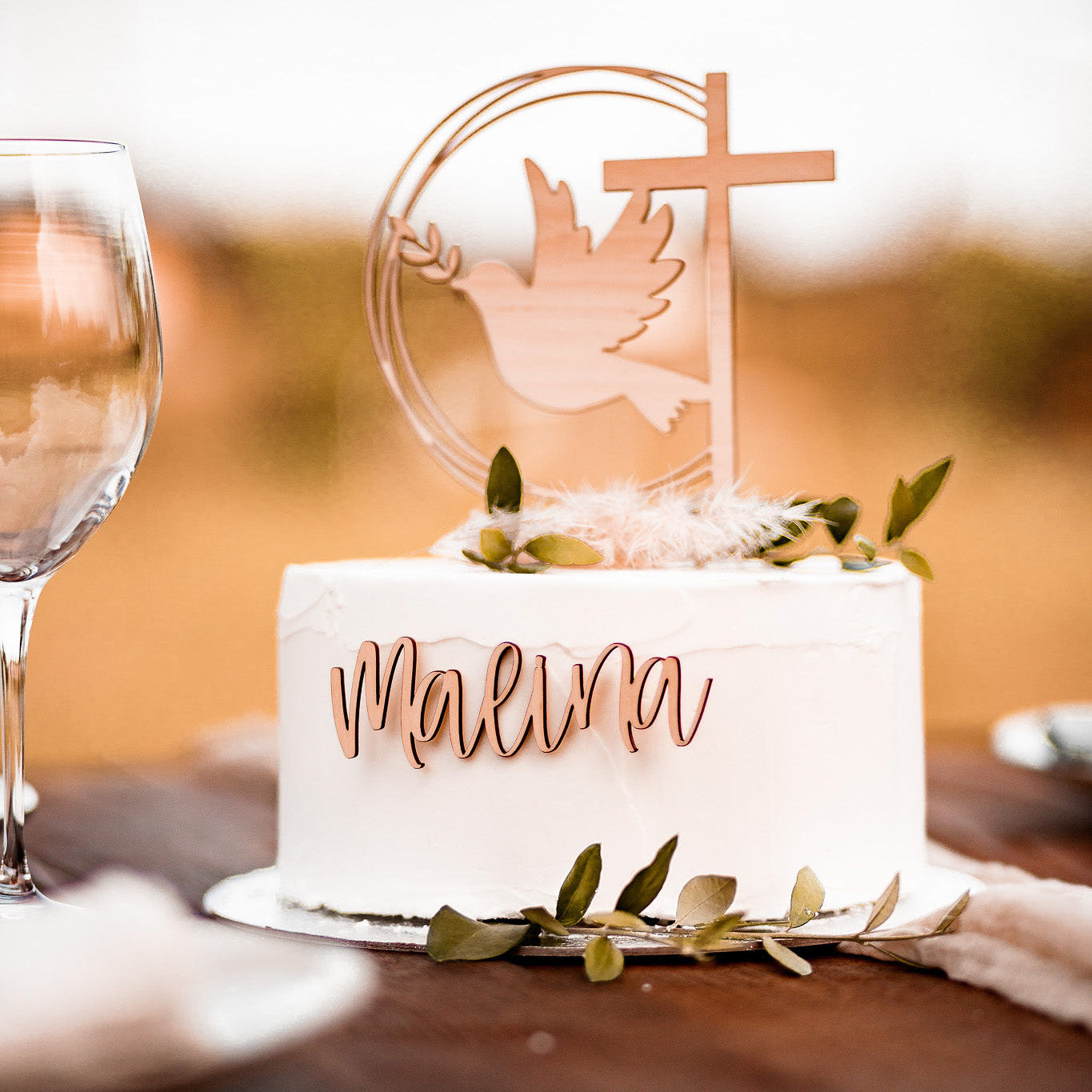 Cake Topper Moderne Taube klassisches Kreuz