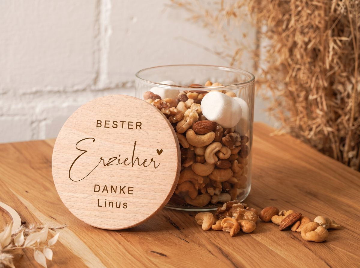 Personalisiertes Naschglas für Erzieher & Erzieherin mit Gravur – Geschenk zum Kita- & Kindergarten-Abschied