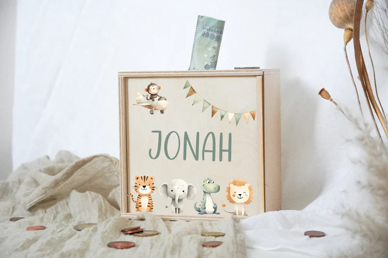 Spardose Kinder Safari grün I personalisierbar