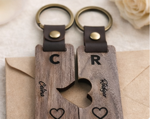 Partner Schlüsselanhänger Set aus Holz individuell graviert