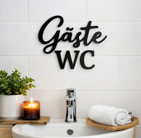 Schriftzug Gäste WC aus Holz oder Acrylglas