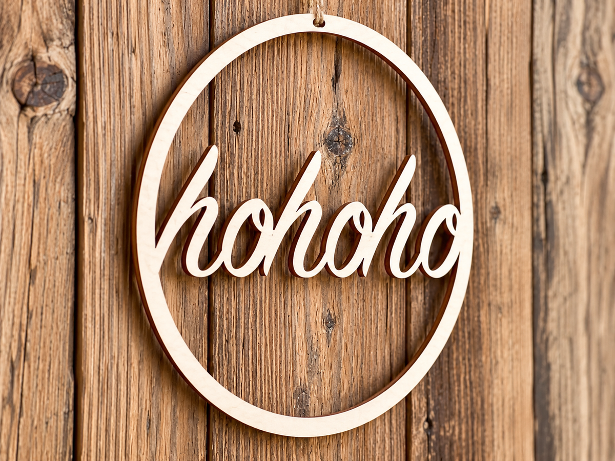 Weihnachtliches Türschild Hohoho aus Holz – Türdeko Weihnachten mit Lederbändchen