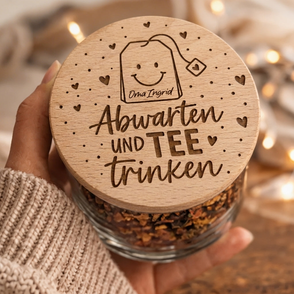 Teeglas mit Holzdeckel und Gravur | Einmachglas | personalisiert