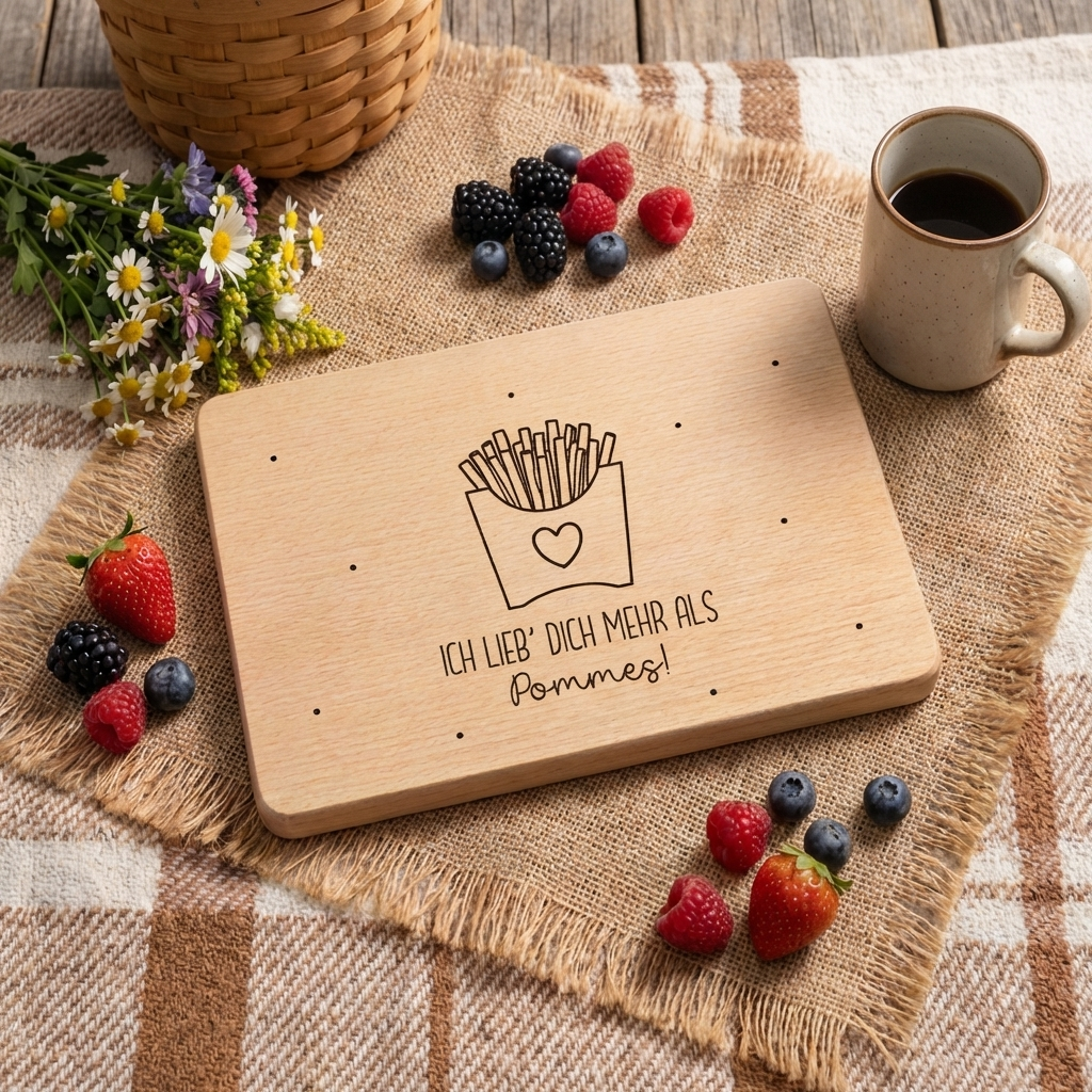 Holzbrettchen „Ich lieb’ dich mehr als Pommes“