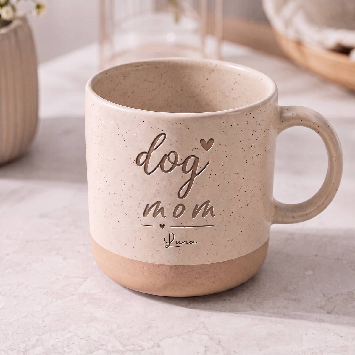 dog mom & dog dad Keramik Tasse  | Weiß & Grau I personalisiert