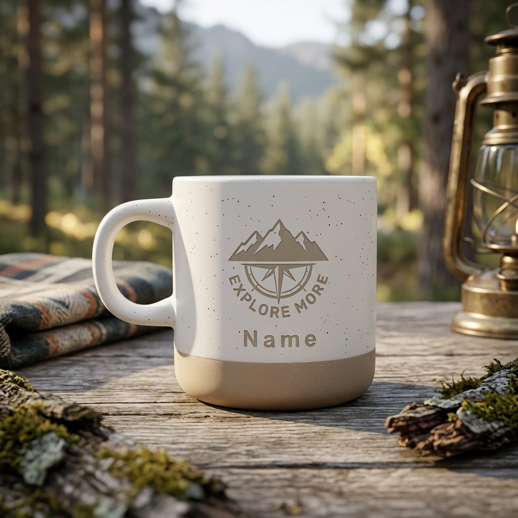 Personalisierte Camping-Tasse mit Wunschname – 6 Outdoor Designs | Geschenk für Camper & Vanlife-Fans
