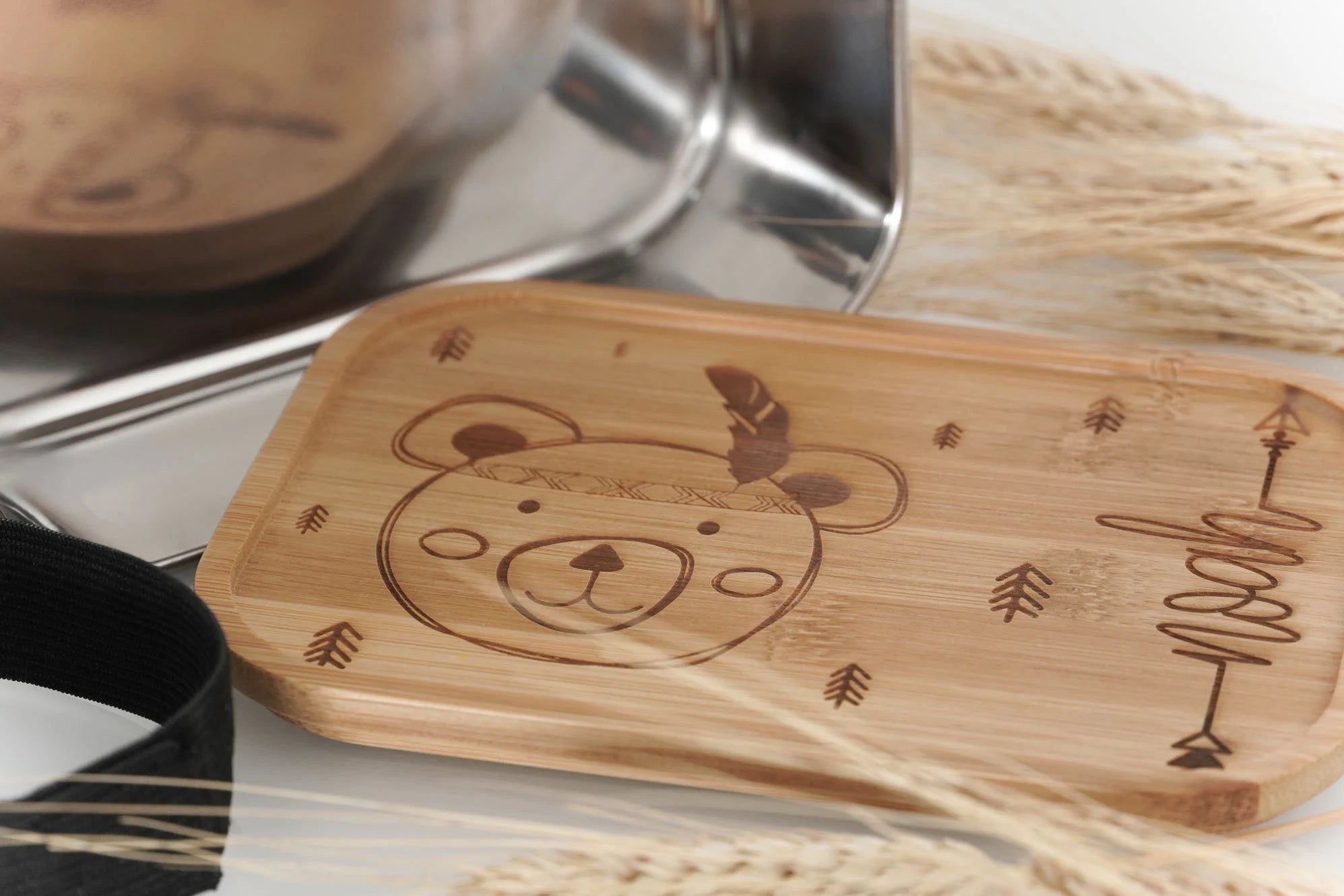 Brotdose mit Gummiband I personalisiert IBambus und Edelstahl