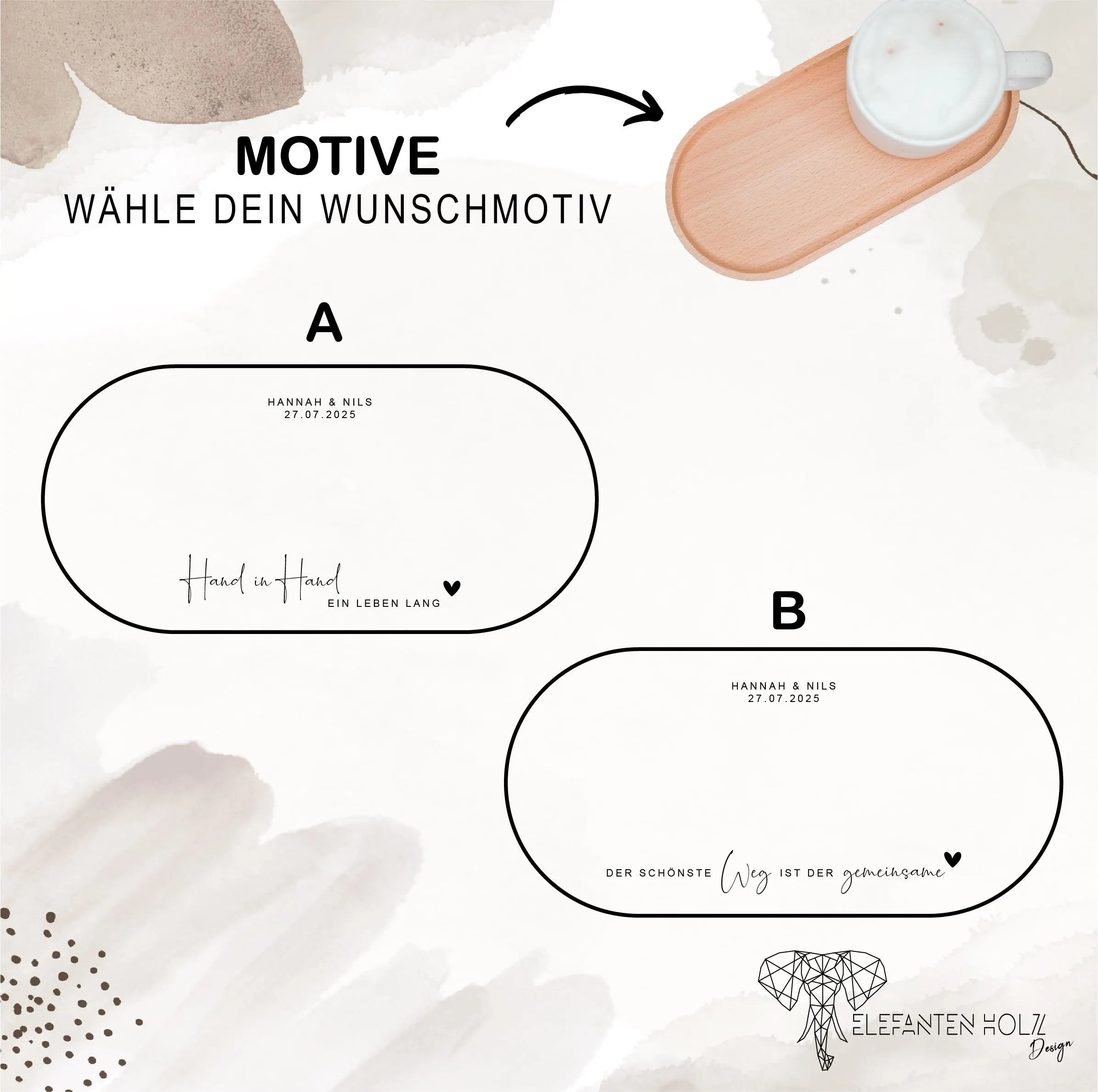 Mr. & Mrs. gravierte Tassen im Set mit Holztablett I personalisierbar