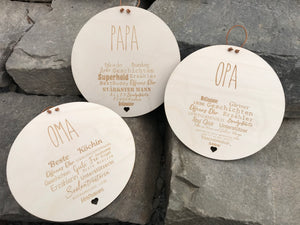 Naturholzschild Definition: "MAMA", "PAPA", "OMA", "OPA"